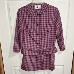 Vintage Kenny Classics Dann Kenny Cotton Plaid Skirt Set-Burgundy Pink-M/10